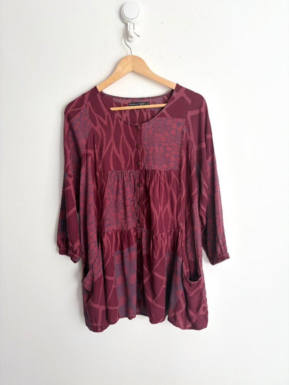 Gudrun Sjoden Lagenlook Cotton Tiered Tunic Artsy Buttons Pockets M